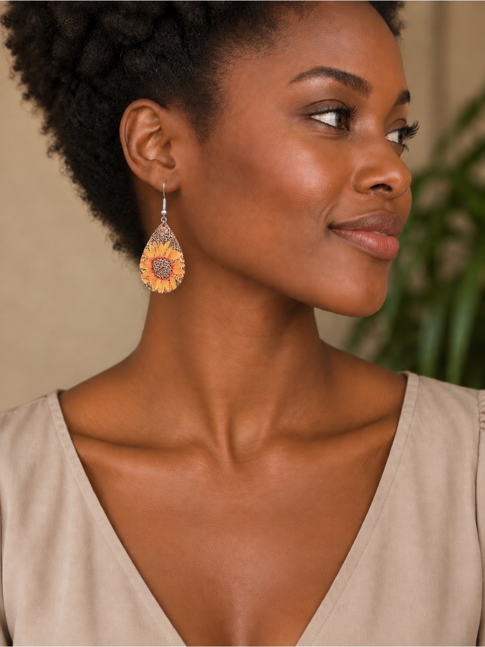 Premier Designs Sunflower Leopard Print Leather Teardrop Earrings